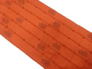 ふくれ織　格子に草花模様織り出し　袋帯